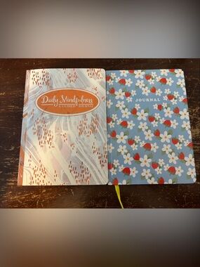 Daily Mindfulness Guided Journal - Blue Floral & Strawberry Cover Blank Journal
